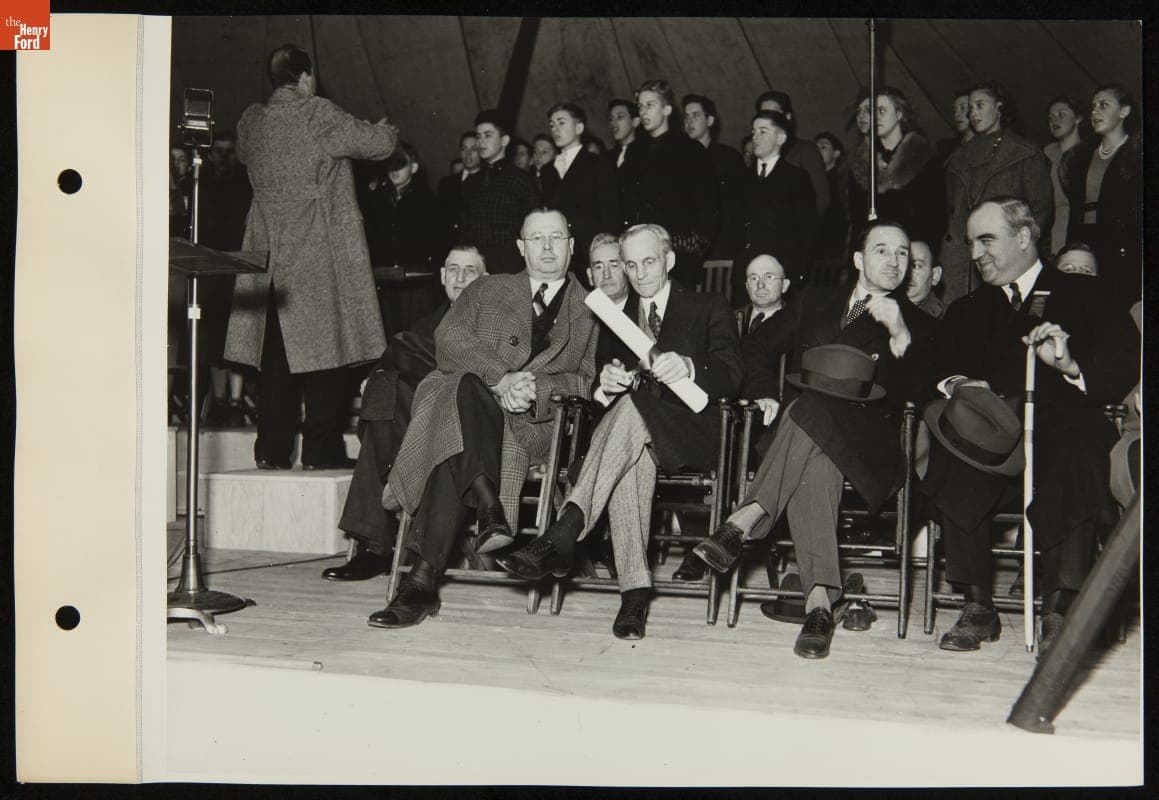 Henry Ford and Edsel Ford with Guests at the Farris Windmill Presentation in Greenfield Village, November 6, 1936