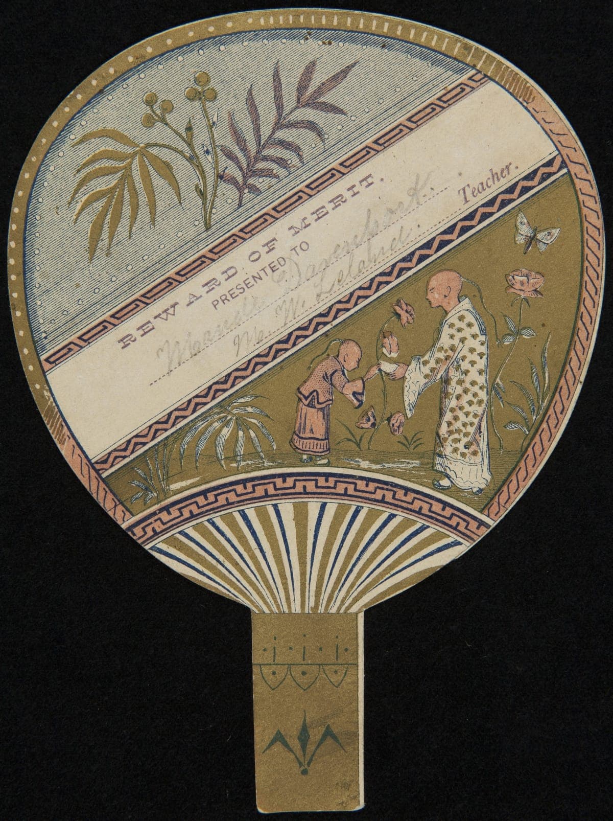 School Reward of Merit Given to Maude Davenport by Her Teacher M. W. Leland, circa 1880