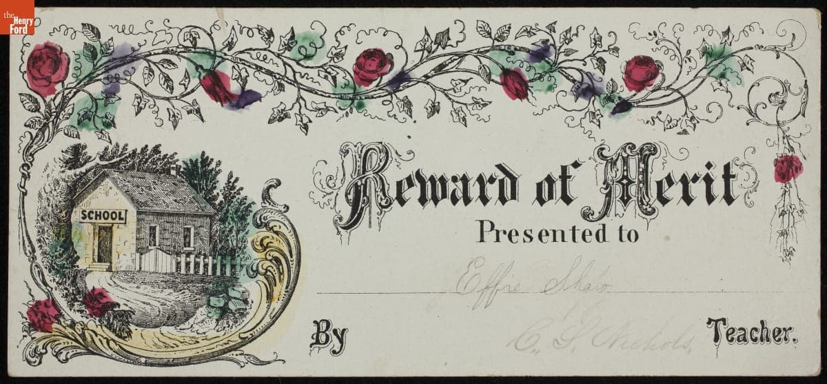 School Reward of Merit Given to Effie Shaw, 1850-1900