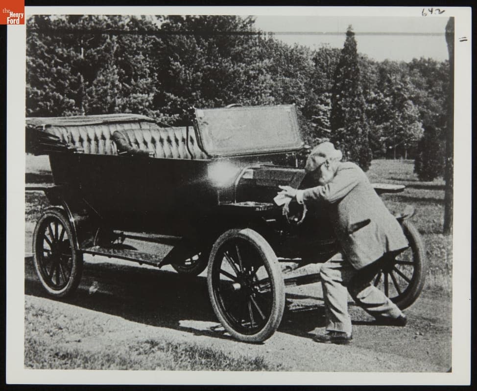 John Burroughs Cranking His 1913 Ford Model T Touring Car