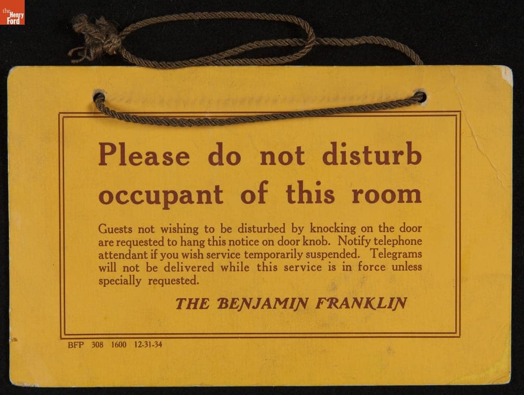Sign, "Please do not disturb occupant of this room," 1934