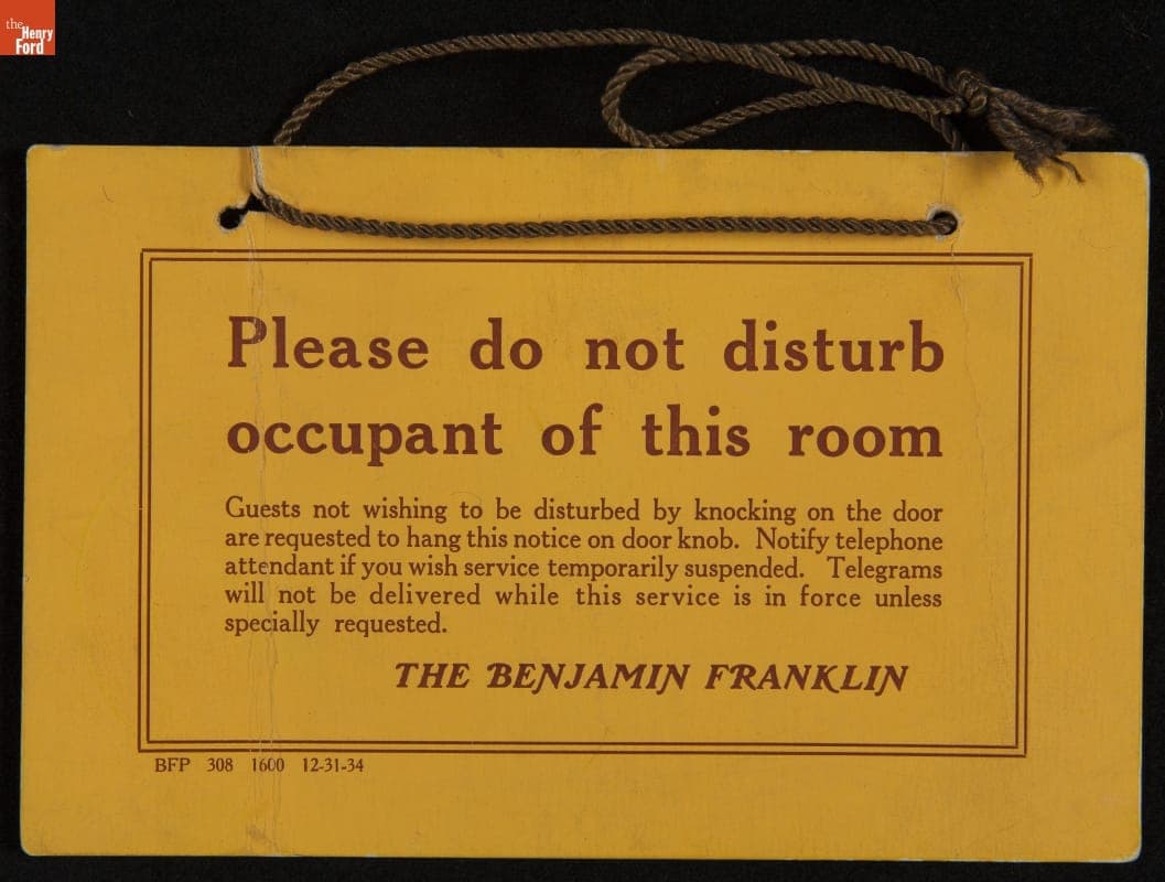 Sign, "Please do not disturb occupant of this room," 1934