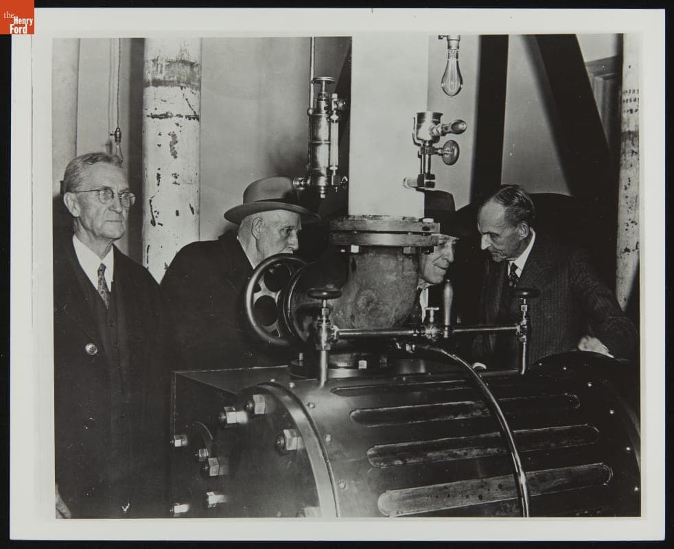Henry Ford with Former Employees at Edison Illuminating Company Building Dedication in Greenfield Village, November 8, 1944