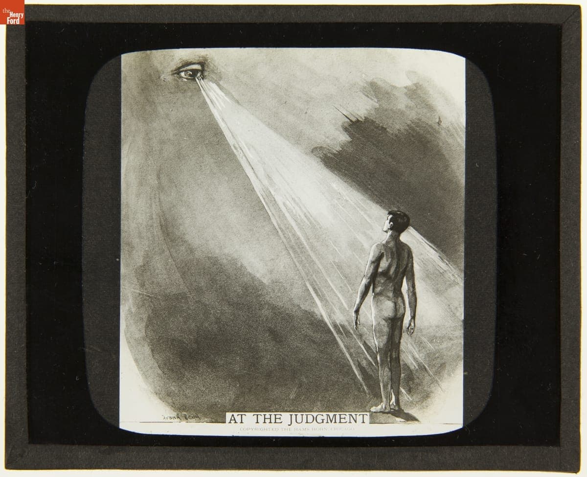 Lantern Slide, "At the Judgment" Cartoon, 1890-1910