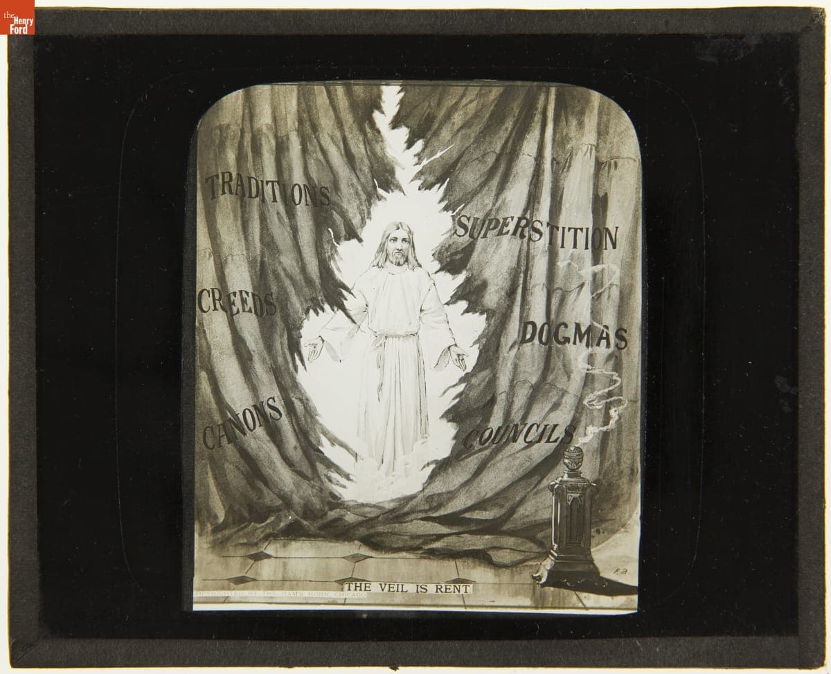 "The Veil is Rent" Cartoon, 1890-1910