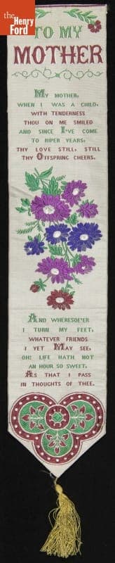 Stevengraph Bookmark, "To My Mother," 1860-1890