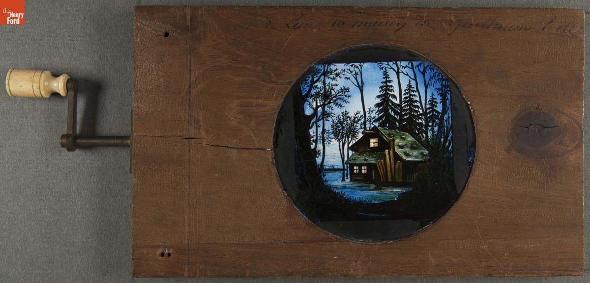 Mechanical Lantern Slide, "Moonrise, The House of William Tell," 1860-1900