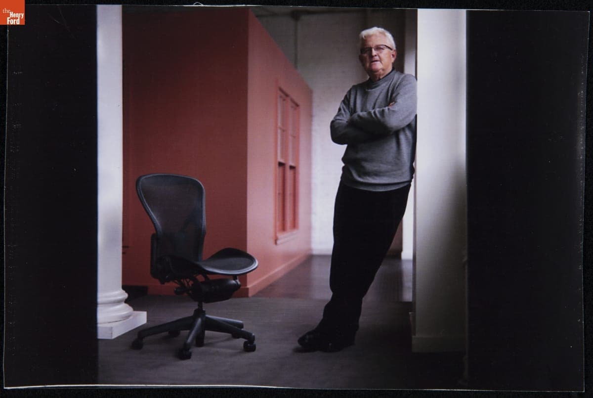 Bill Stumpf with Aeron Chair outside His Office, circa 2000