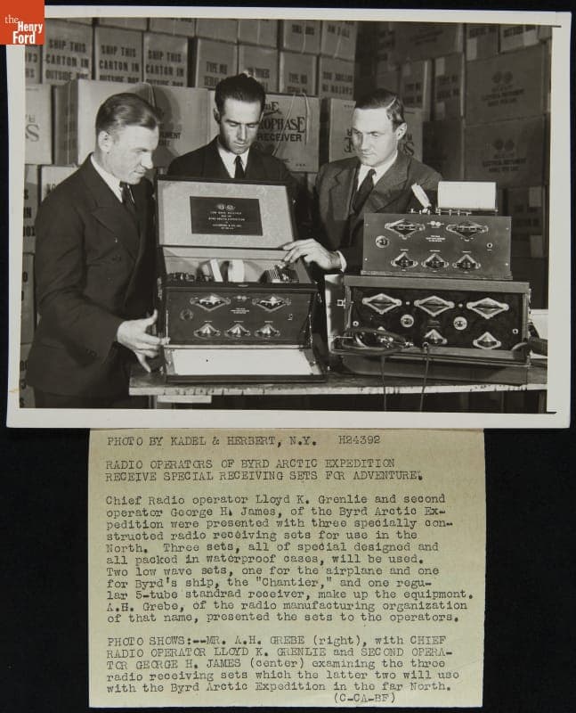 A. H. Grebe Presents Radio Operators with Radio Receivers for Use on the Byrd Arctic Expedition, 1926