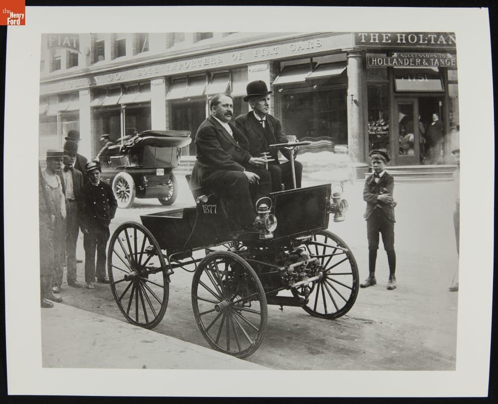 George Selden with the 1907 Selden Motor Buggy during the Selden Patent Suit