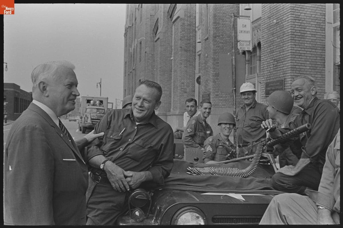 Detroit Edison Damage Assessment, Cisler Talking to Troops, Detroit, Michigan, 1967
