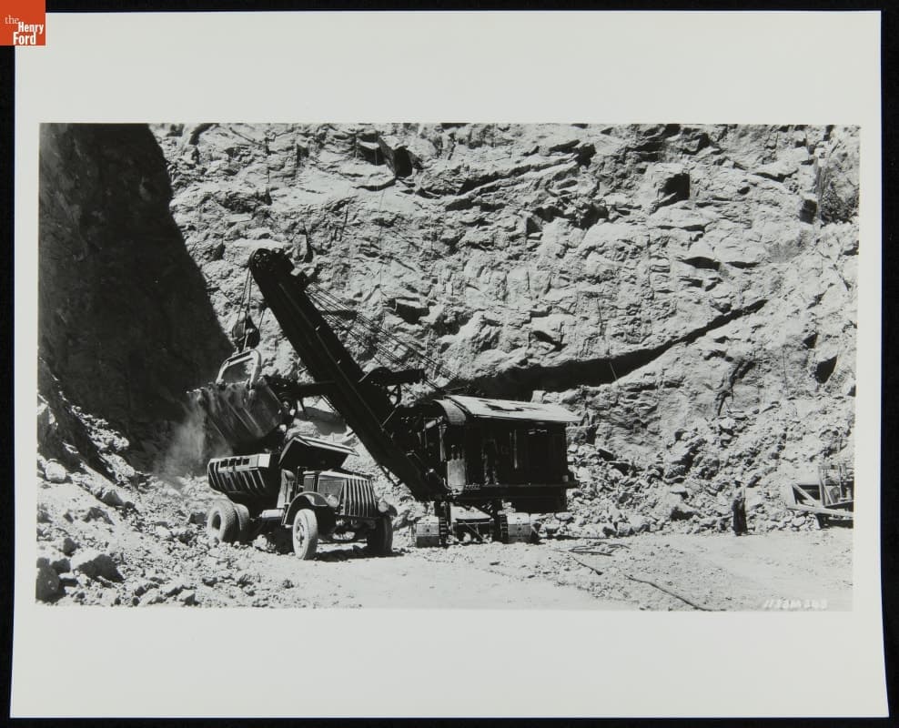 Mack Model AC Dump Truck and Power Shovel at Hoover Dam Construction Site, November 1933