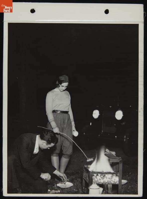 Roasting Hot Dogs over a Barbecue Using Charcoal Briquets, 1938