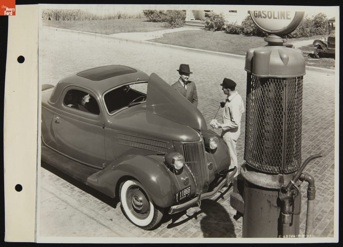Servicing Ford V-8 Coupe, 1935