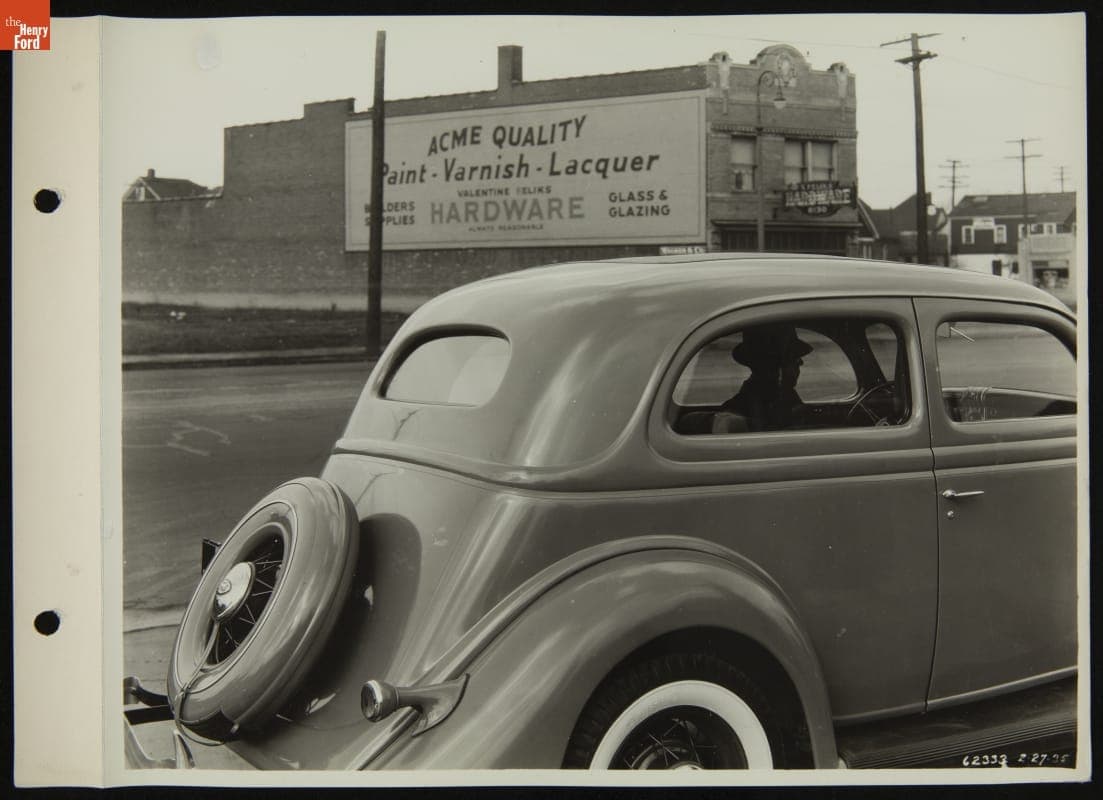 Ford V-8 Tudor Car Closeup, Showing Finish, February 1935