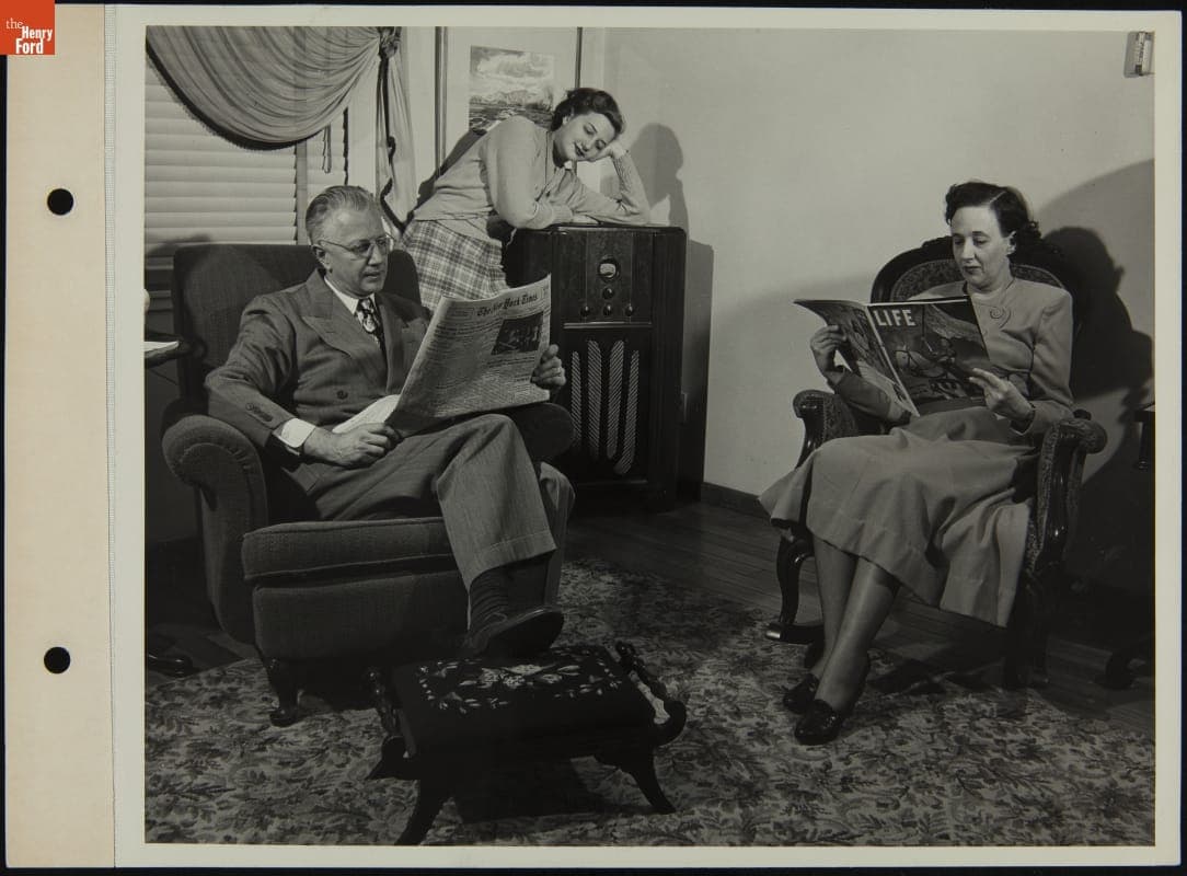 Allan McGrew and Family Reading and Listening to Radio, 1948
