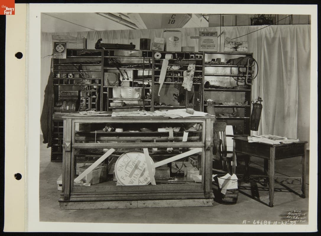 Display of Discontinued Furnishings from a Ford Dealership's Service Parts Department, November 1935