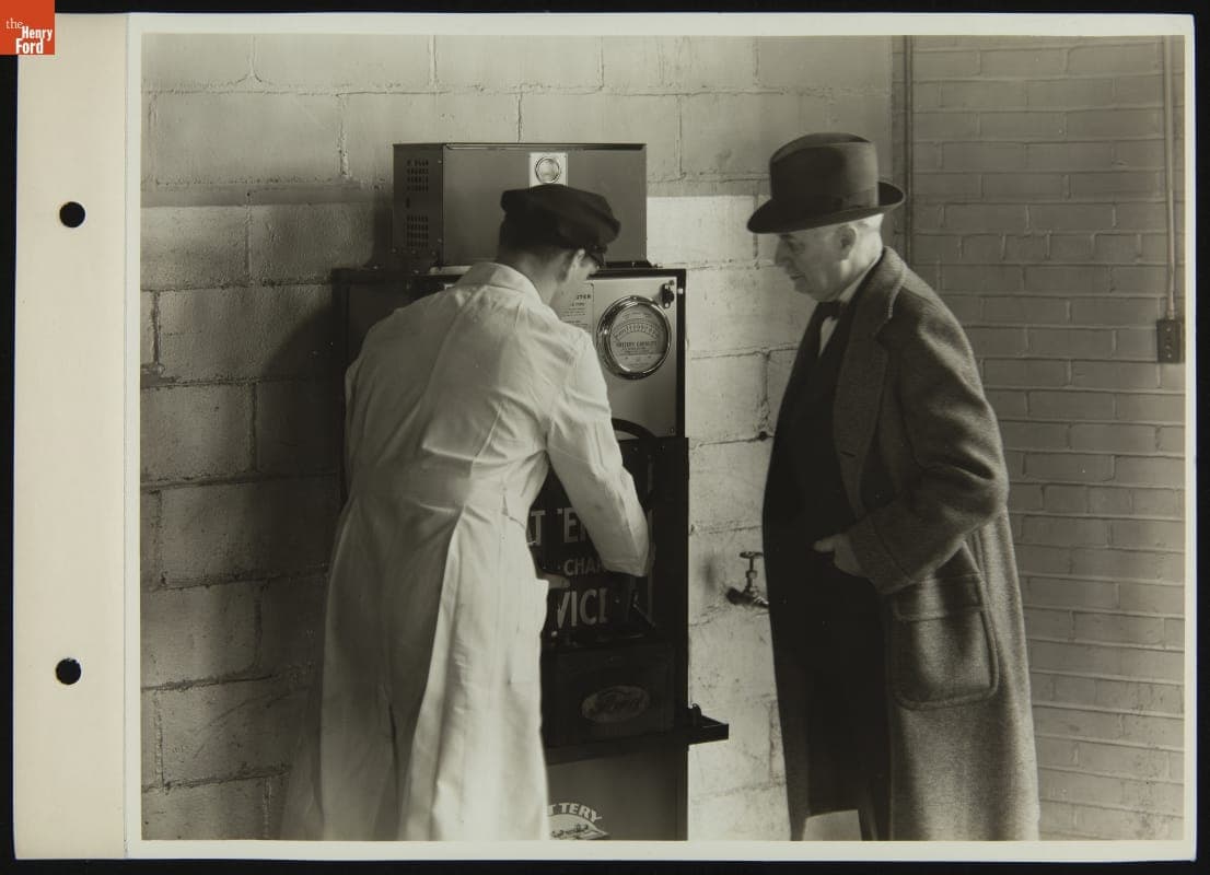 Service Attendant and Customer at KRW Battery Tester and Charger, 1936