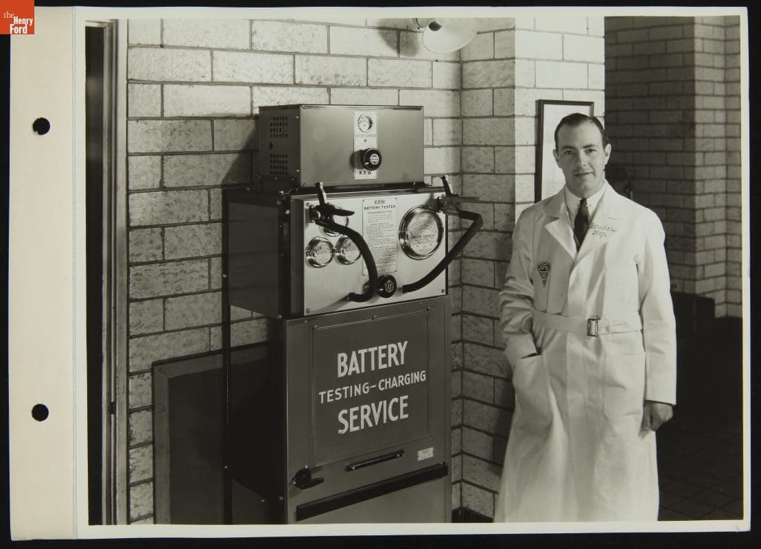 Service Attendant with KRW Battery Tester and Charger, 1936