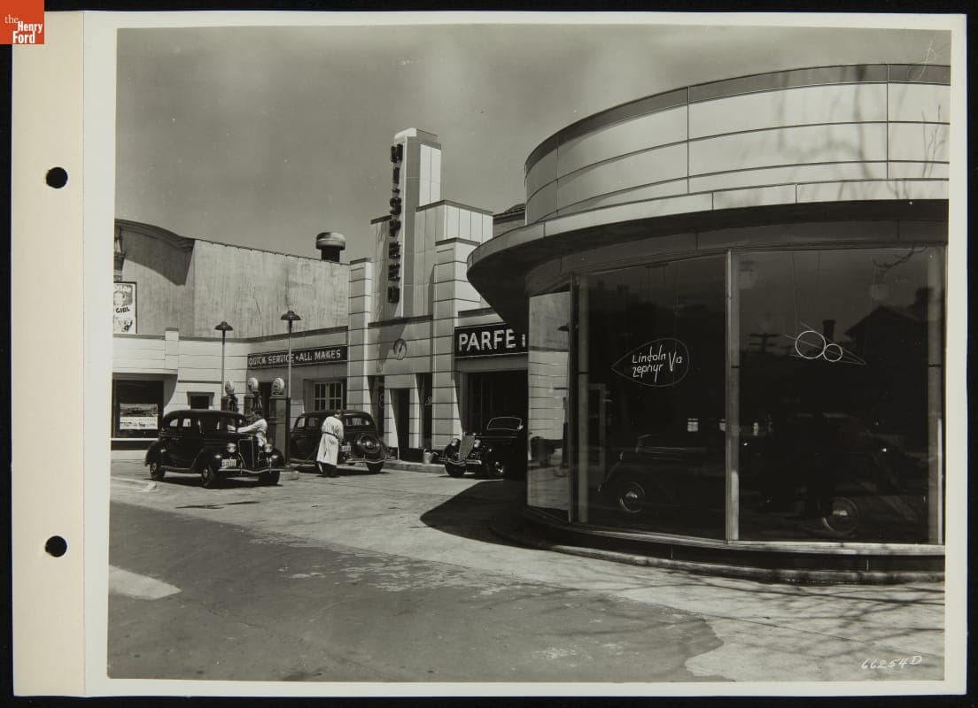 Automobiles Being Serviced at Parfet Super Service Station, Port Huron, Michigan, 1936