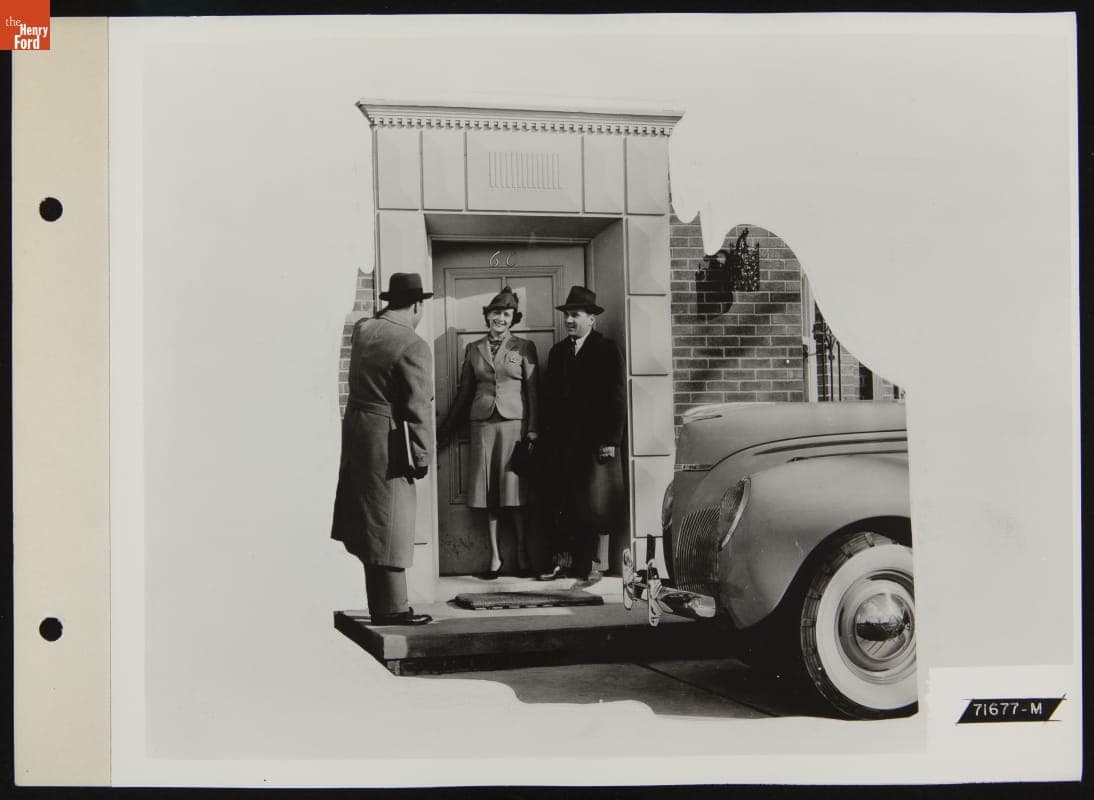 Salesman and Customers, Illustration in Ford Publication "Selling the Lincoln Zephyr V-12," April 1939
