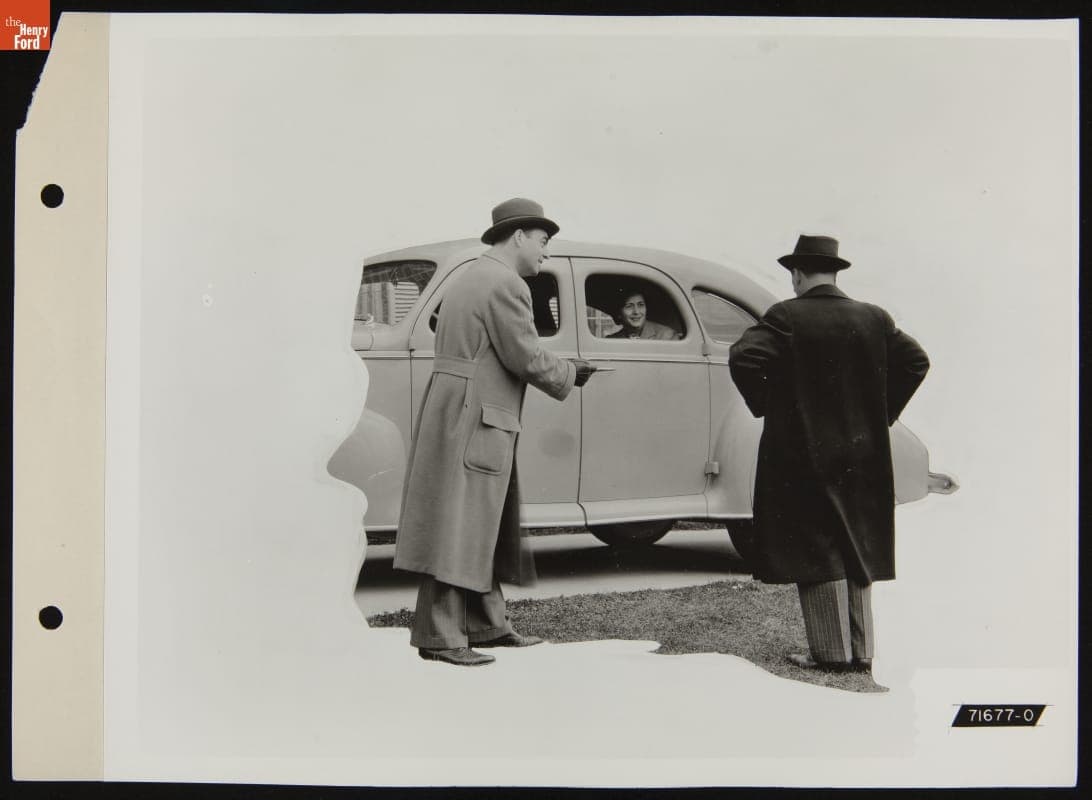 Salesman and Customers, Illustration in Ford Publication "Selling the Lincoln Zephyr V-12," April 1939