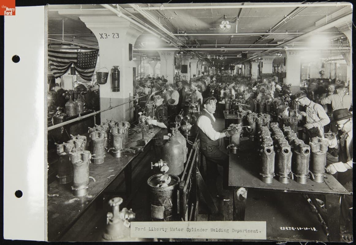 Ford Liberty Motor Cylinder Welding Department, Ford Highland Park Plant, October 1918