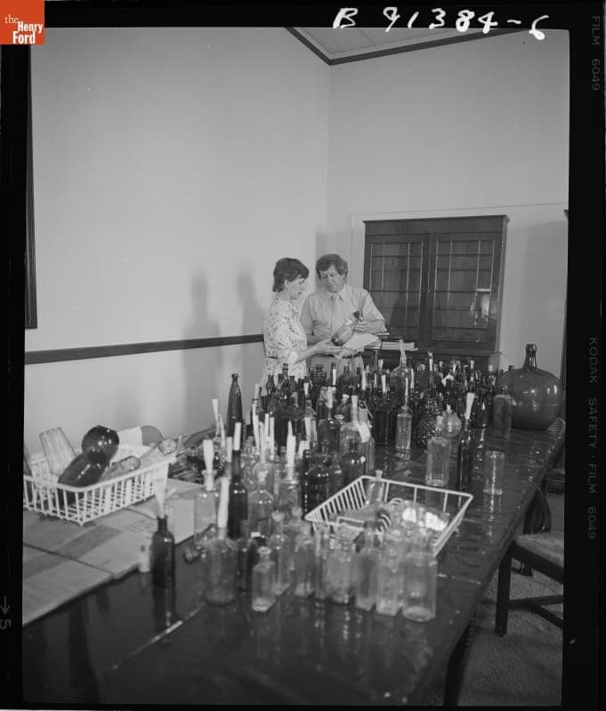 Bottles Being Readied for the New Glass Exhibit in the Henry Ford Museum Promenade, May 1982