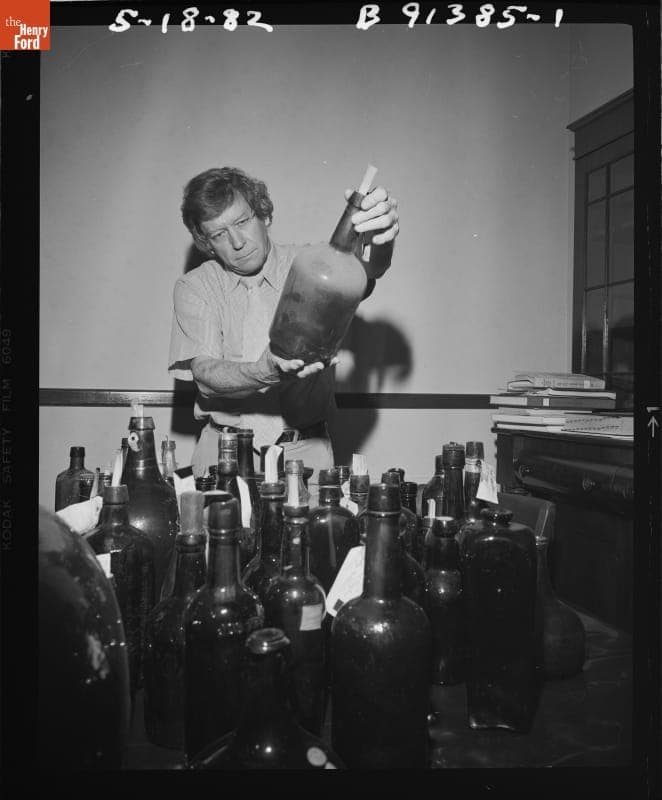 Bottles Being Readied for the New Glass Exhibit in the Henry Ford Museum Promenade, May 1982