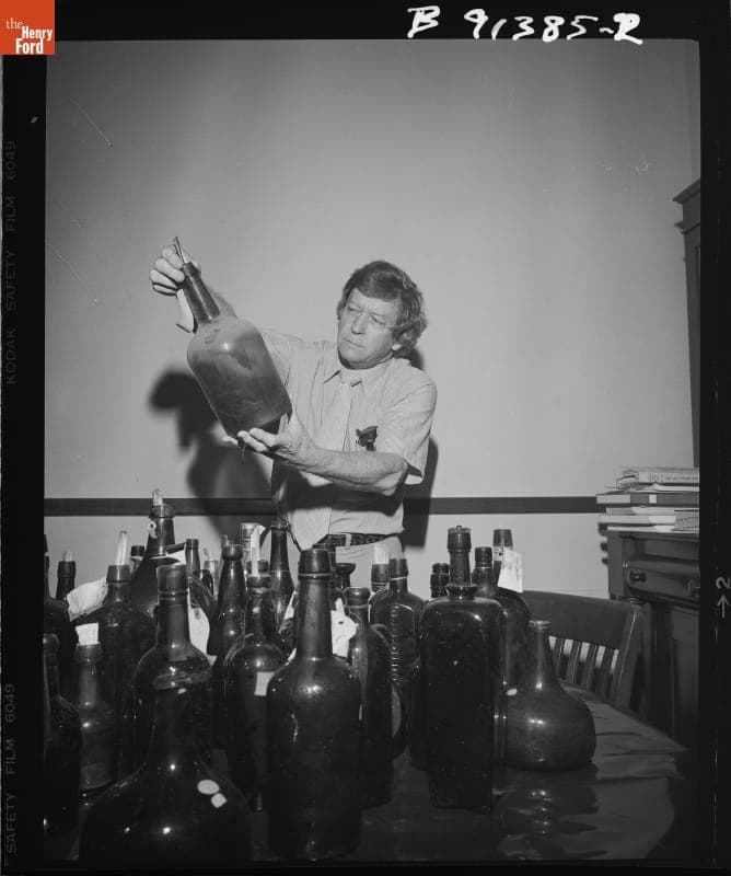 Bottles Being Readied for the New Glass Exhibit in the Henry Ford Museum Promenade, May 1982