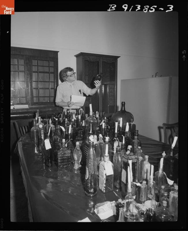 Bottles Being Readied for the New Glass Exhibit in the Henry Ford Museum Promenade, May 1982