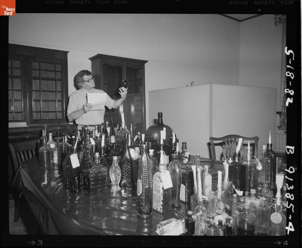 Bottles Being Readied for the New Glass Exhibit in the Henry Ford Museum Promenade, May 1982