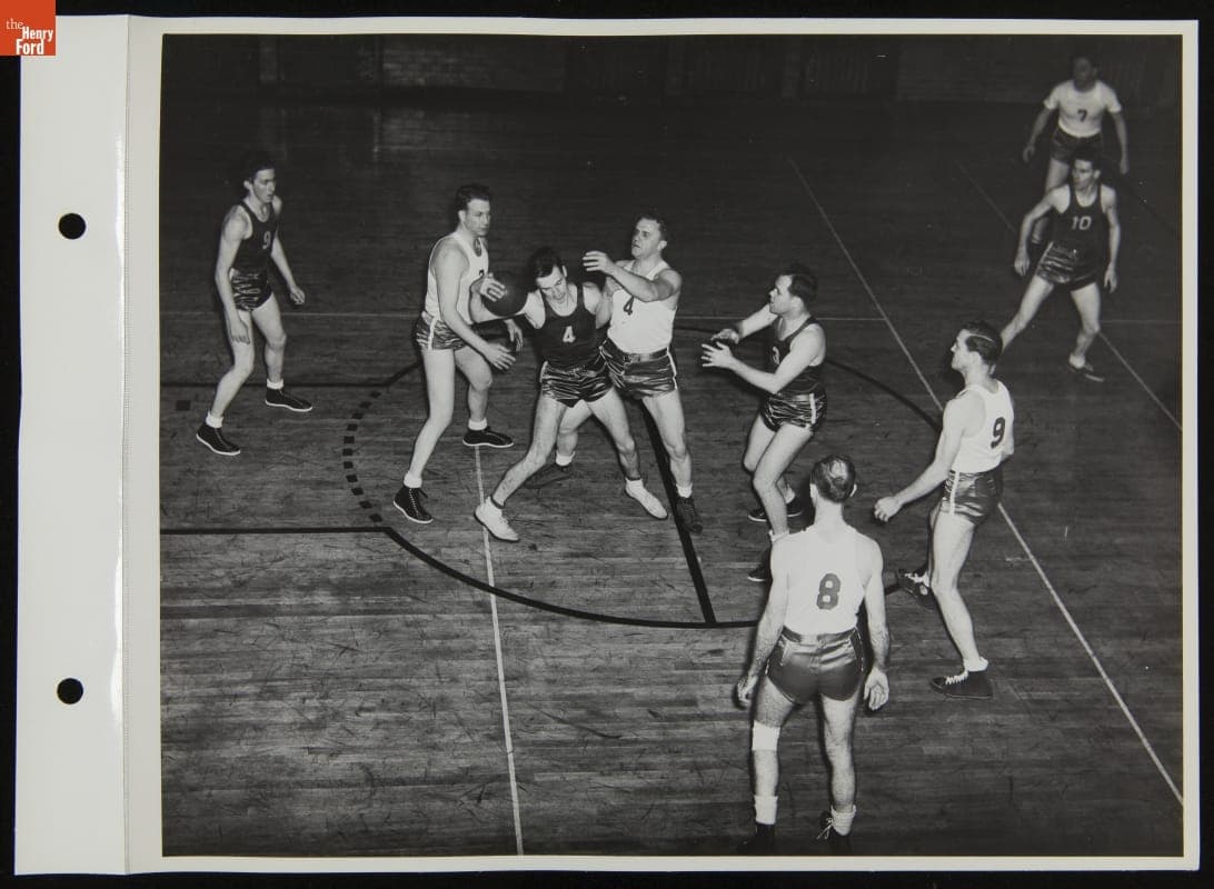 Ford Basketball Team Playing in Lowery School Gym, January 1944