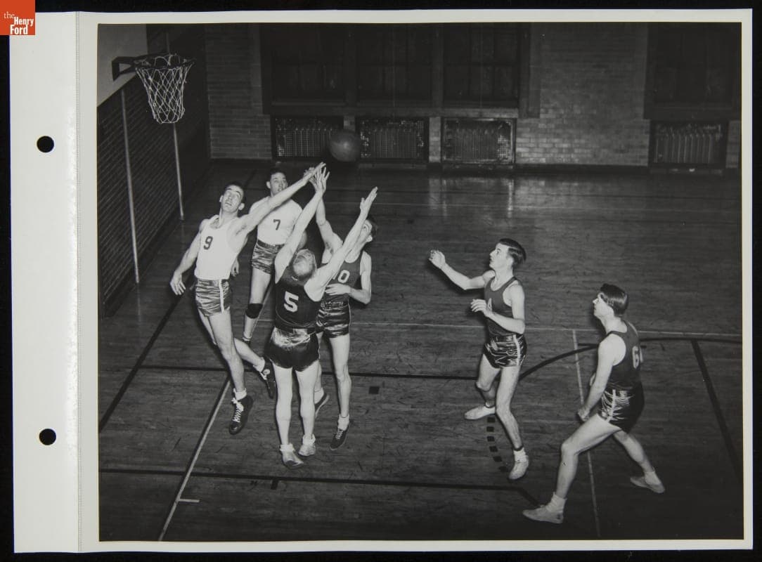 Ford Basketball Team Playing in Lowery School Gym, January 1944