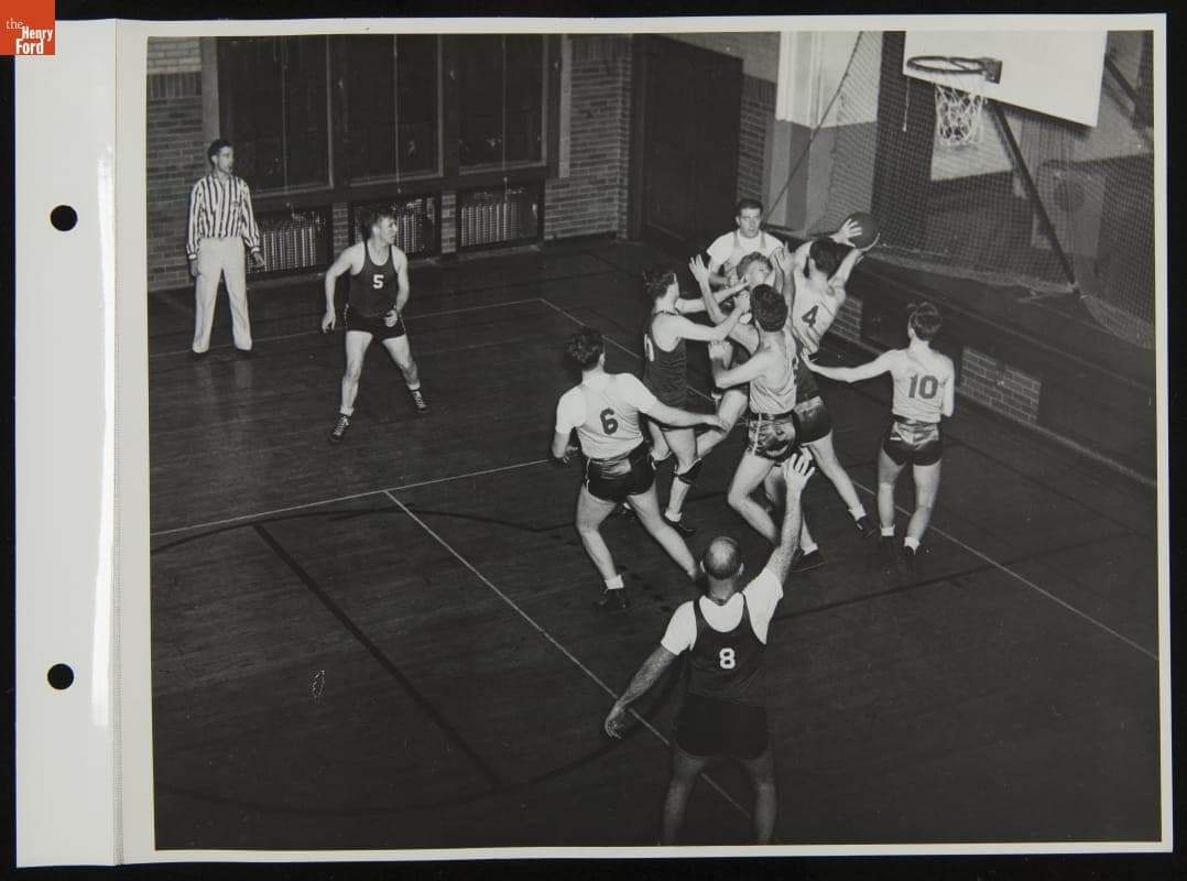 Ford Basketball Team Playing in Lowery School Gym, January 1944