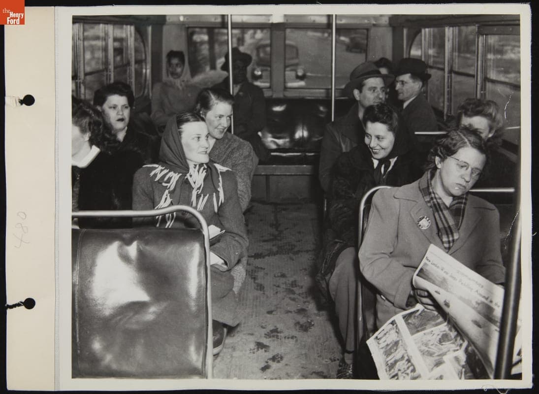 Women Riding a Bus to Work at Willow Run Bomber Plant, February 1943
