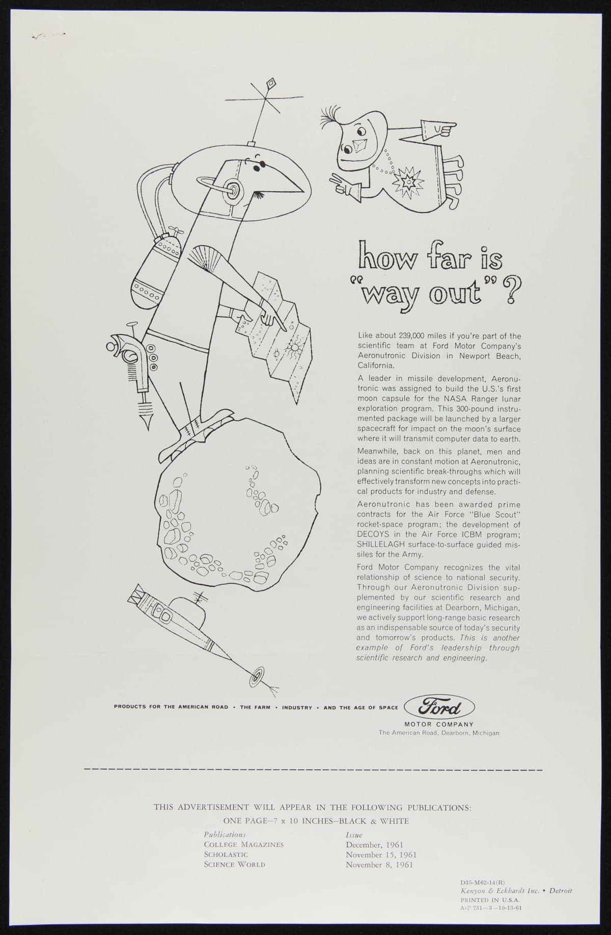 Ford Advertisement, "How Far Out is 'Way Out'?," 1961