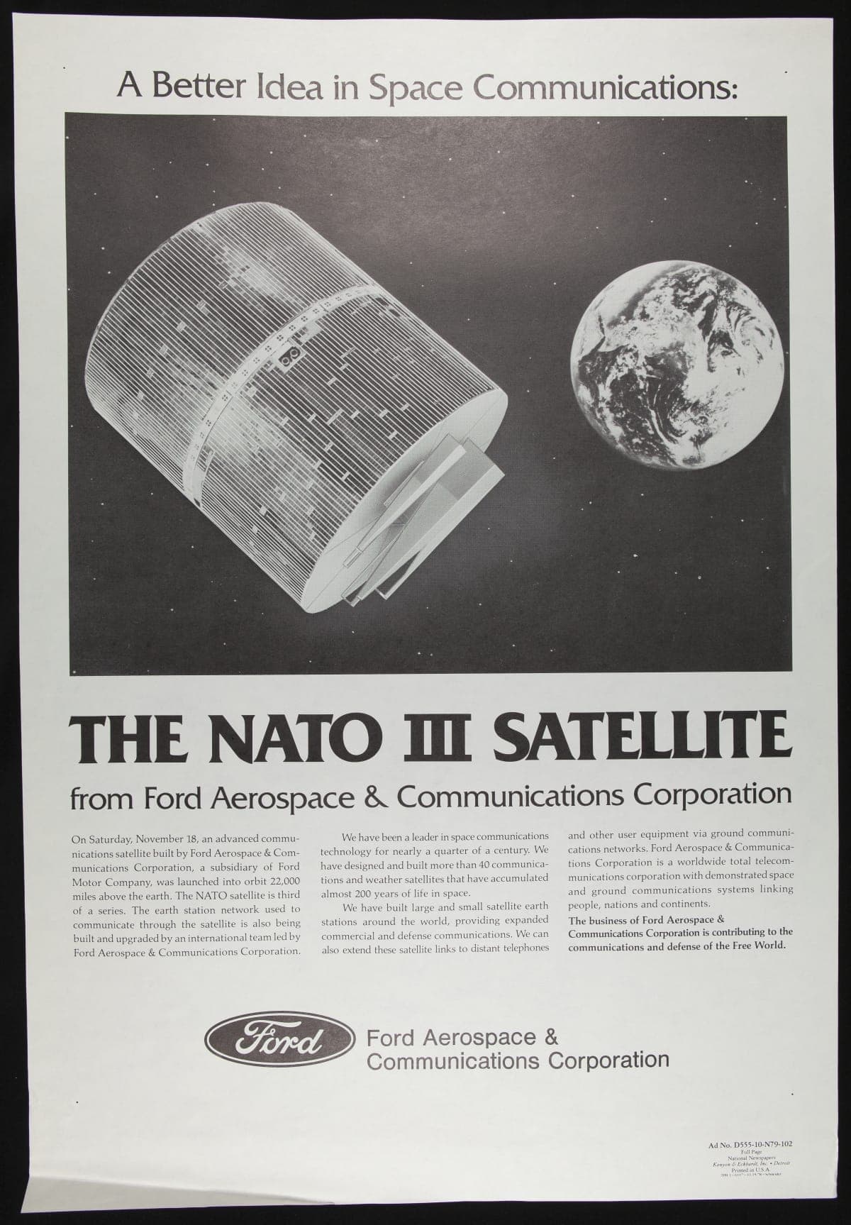 Ford Advertisement, "A Better Idea in Space Communications: The NATO III Satellite from Ford Aerospace & Communications Corporation," 1979