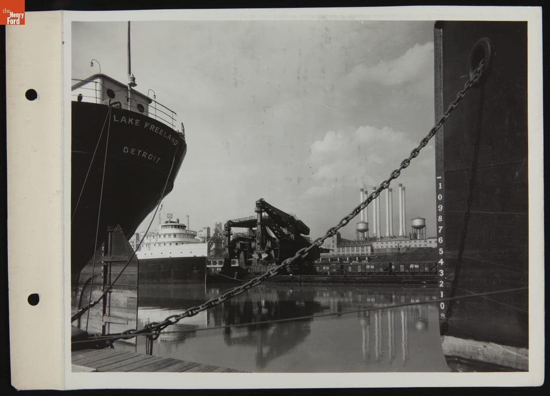 Ships "Lake Freeland" and "Benson Ford" Docked at Ford Rouge Plant, 1934