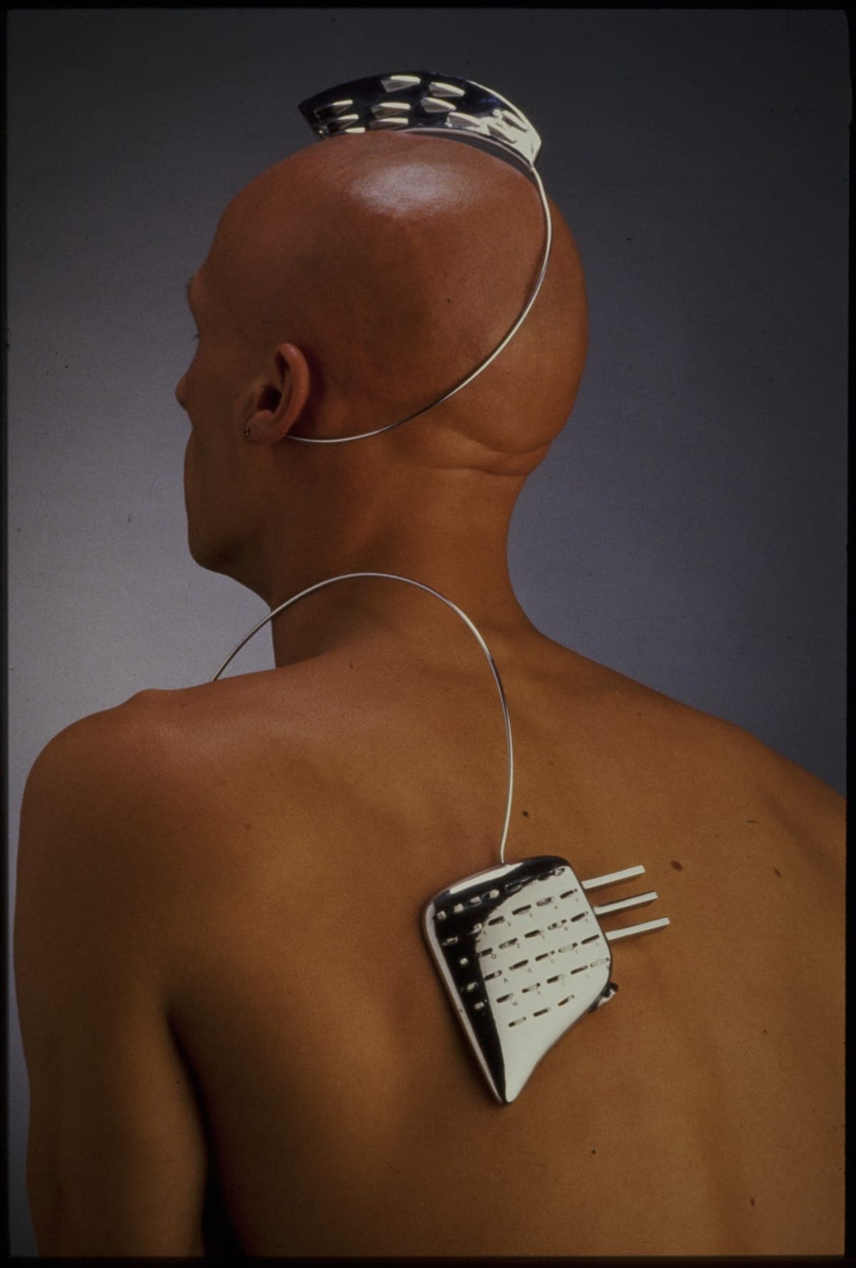 Model Wearing Walking Office Wearable Computer Prototype, circa 1984