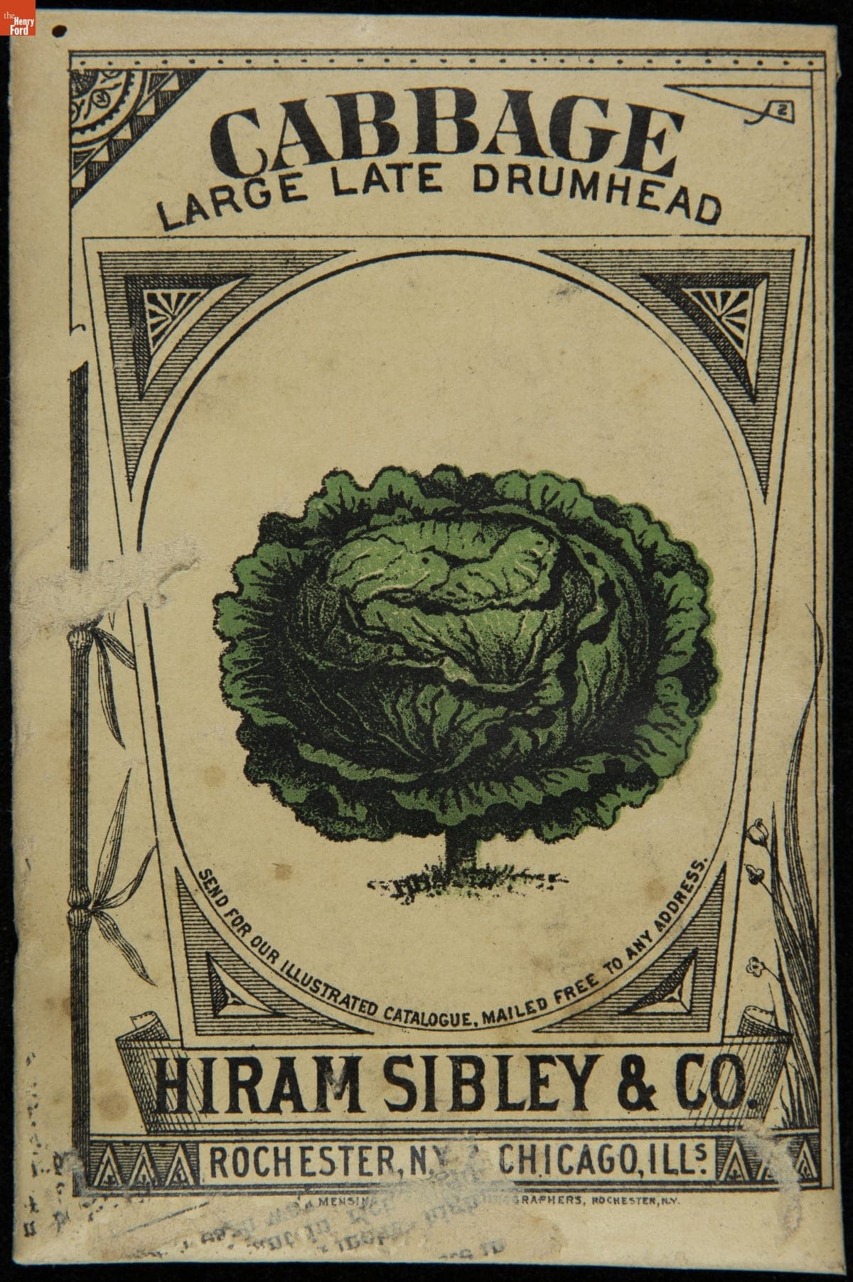 Hiram Sibley & Co. "Cabbage Large Late Drumhead" Seed Packet, Used in the C.W. Barnes Store, 1882-1888