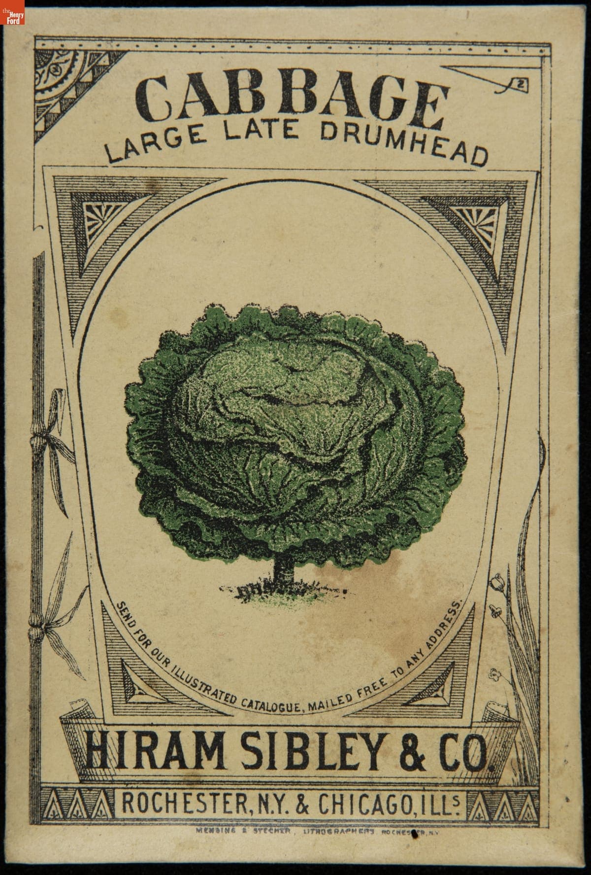 Hiram Sibley & Co. "Cabbage Large Late Drumhead" Seed Packet, Used in the C.W. Barnes Store, 1882-1888
