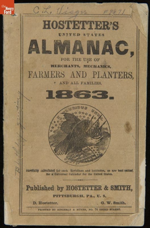 "Hostetter's United States Almanac, for the Use of Merchants, Mechanics, Farmers and Planters, and All Families," 1863