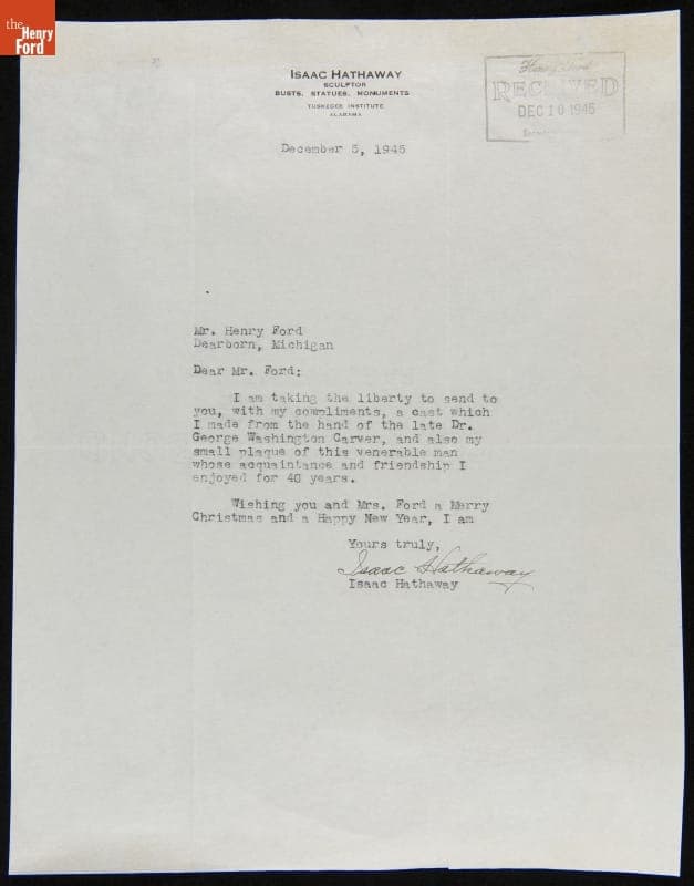 Letter from Isaac Scott Hathaway to Henry Ford, December 5, 1945