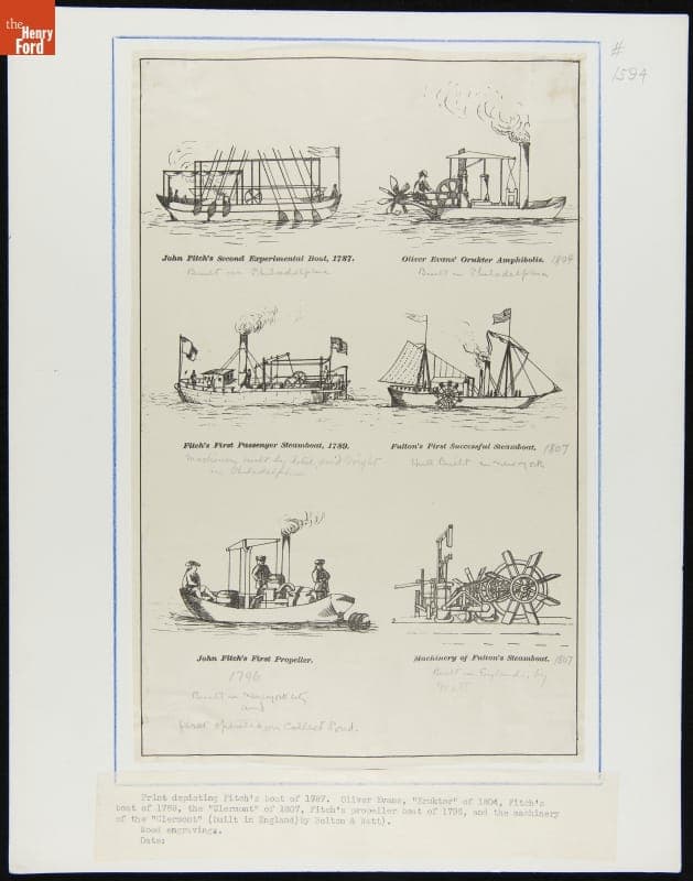 John Fitch's Steamboats and Propeller, 1787-1796. Oliver Evans' Orukter Amphibolis, 1804. Robert Fulton's Steamoats and Machinery, 1789-1807