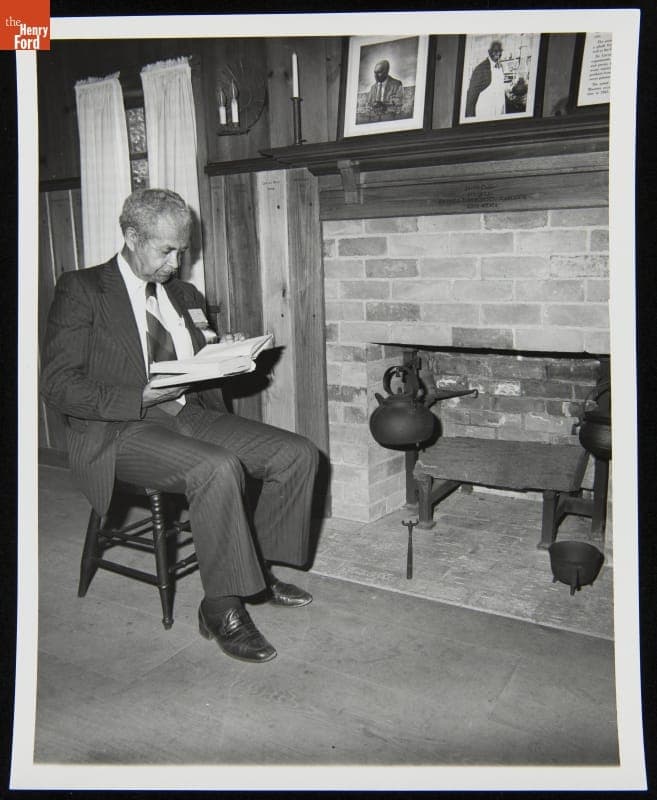 Austin W. Curtis Visiting the George Washington Carver Cabin in Greenfield Village, August 17, 1982