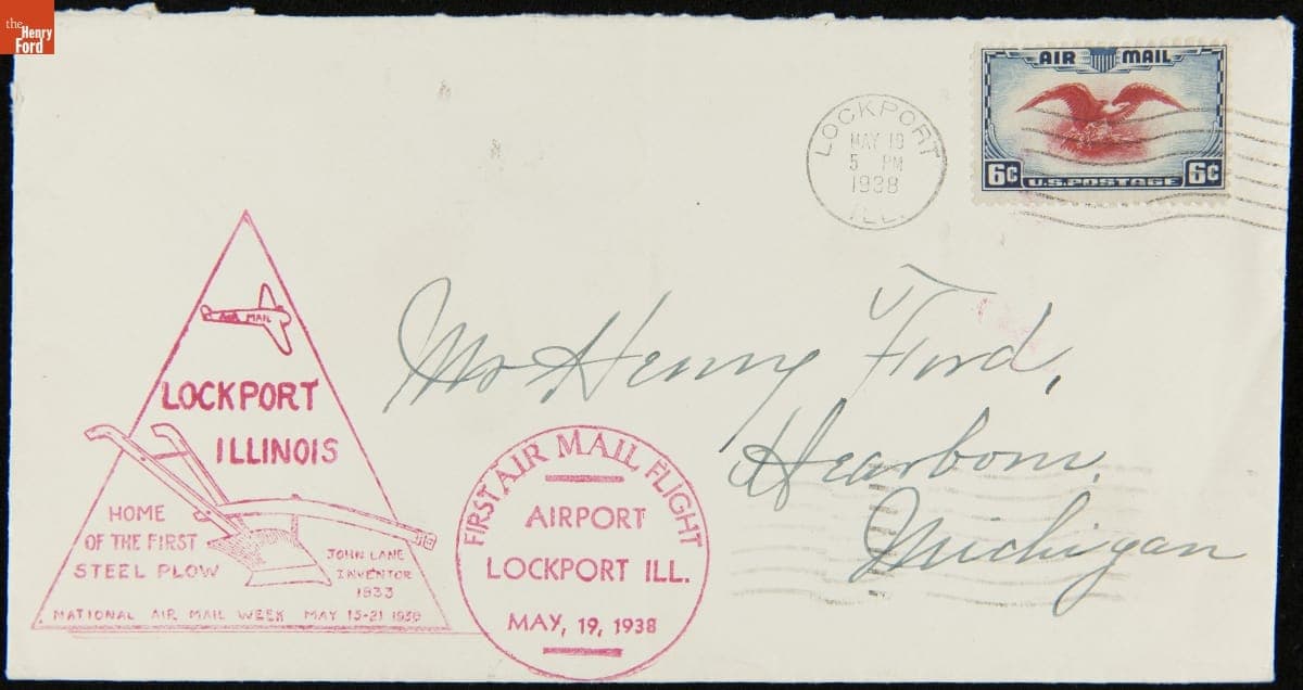 Envelope Sent by Air Mail to Henry Ford from Lockport, Illinois for National Air Mail Week, May 1938