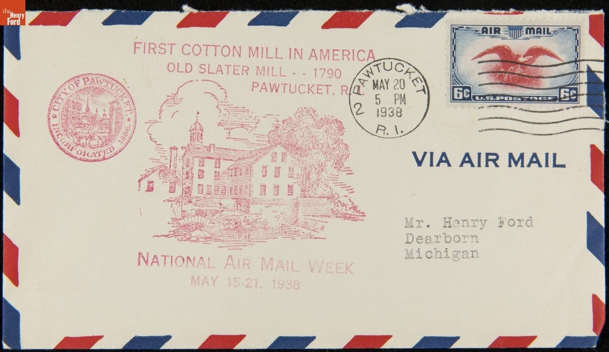 Envelope Sent by Air Mail to Henry Ford from Pawtucket, Rhode Island for National Air Mail Week, May 1938