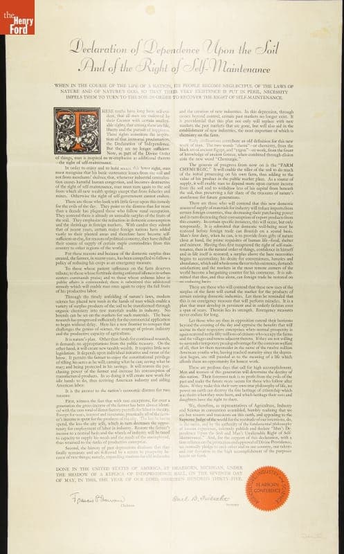 "Declaration of Dependence upon the Soil and of the Right of Self-Maintenance," May 7, 1935