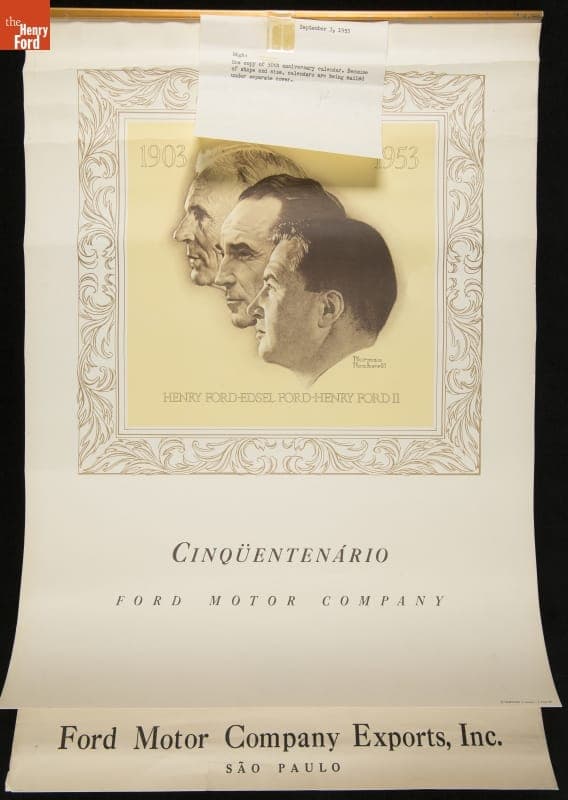 Ford Motor Company 50th Anniversary Calendar for Distribution in Sao Paulo, Brazil, 1952-1953